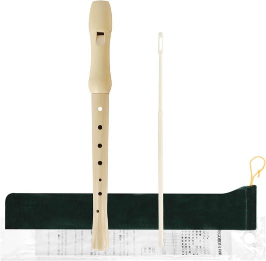 Mr.Power Maple Wooden Soprano Recorder, C Key German Style Fingering 8 Holes 2 Piece School-Approved Musical Instrument Pupil Student Educational (Wood Color)