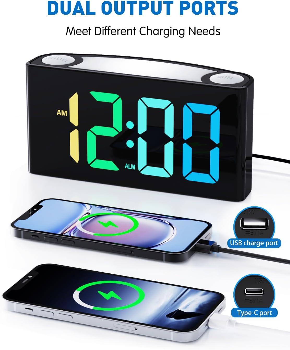 PPLEE RGB Vibrating Alarm Clock for Bedroom-Digital Clock with Bed Shaker,Super Loud Alarm Clock for Heavy Sleeper Hearing Impaired Deaf,Large Big Numbers for Senior,USB&Type-C,Dimmable,Battery Backup