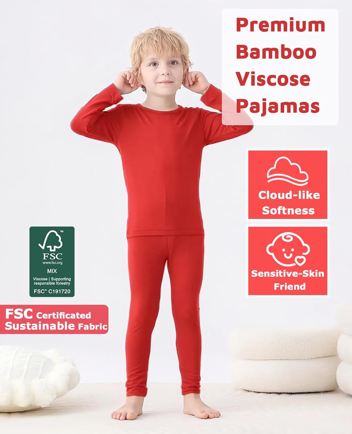 JunNeng Bamboo Viscose Pajamas for Toddler Baby, Boys Girls Solid Snug Fit Pajamas Long Sleeve Sleeper