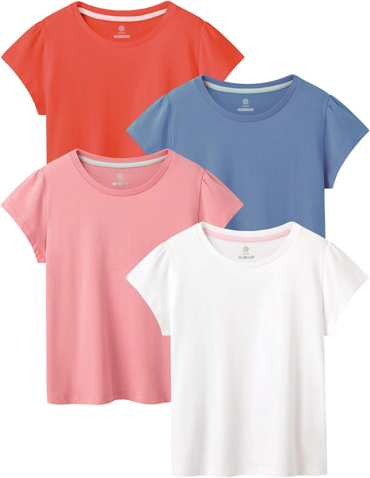 LAPASA Kids T-Shirts Short Sleeve (4 Pack) 100% Cotton Plain Top Tees Boy & Girl Unisex Toddler Children Tie Dye Summer K01