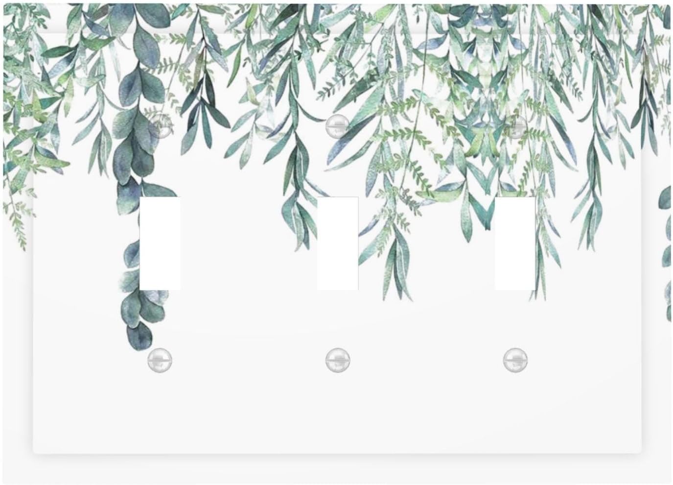 Eucalyptus Leaves Greenery Vine Flowers Simplicity Decorative Switch Plates 3 Gang Wall Plate Triple Toggle Light Switch Cover Faceplate Electrical Wall Panels for Bed Room Living Room Decor