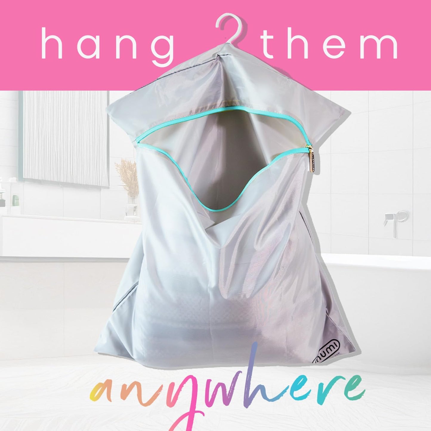 MUMI Travel Laundry Bag – Mesh Laundry Bags for Delicates with Hanger & Pouch | Delicates Bag for Washing Machine | Large Laundry Net Bag for Travel, Gym, Baby Clothes, and More (Grey)