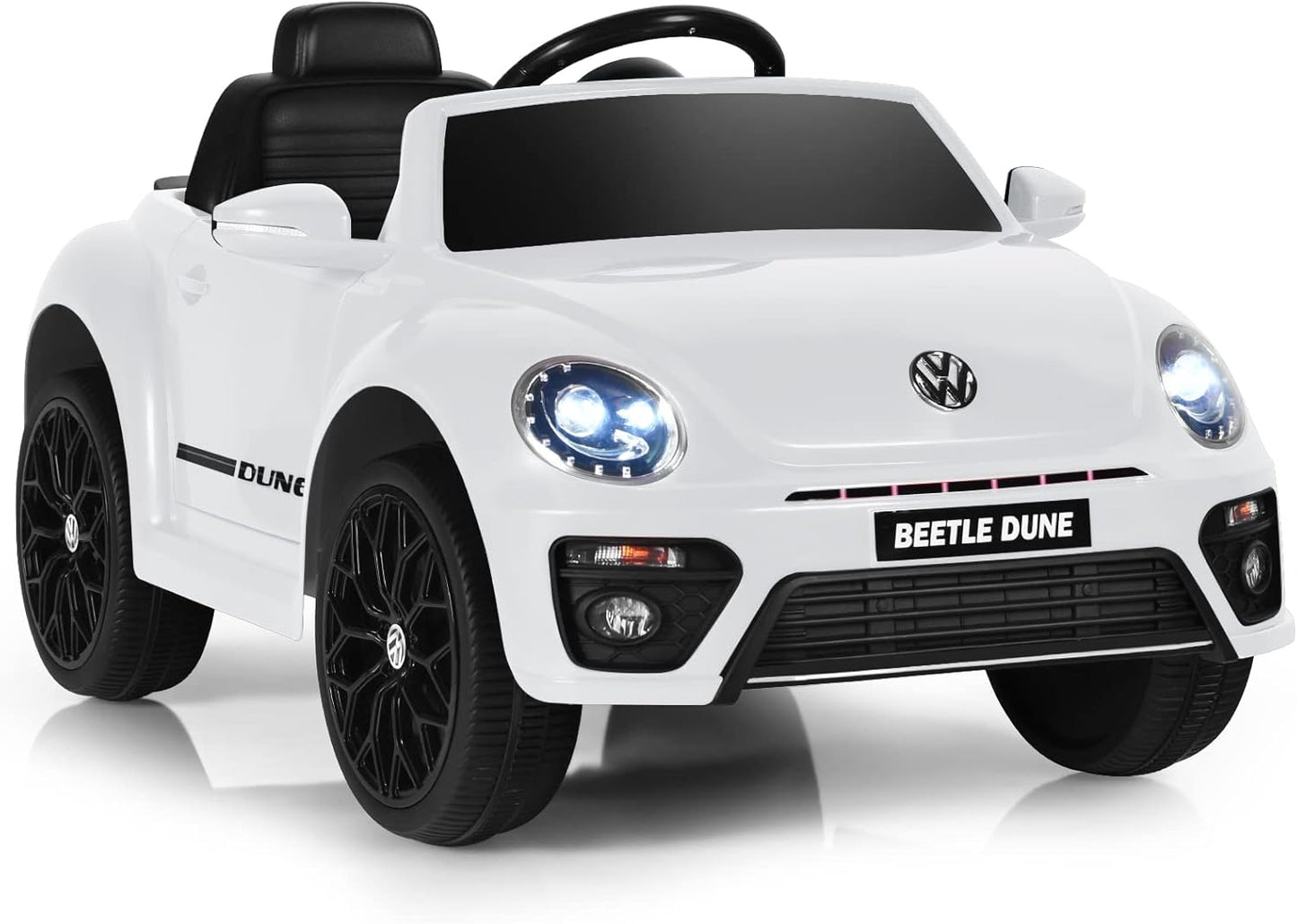 Costzon Ride on Car, 12V Licensed Volkswagen Beetle Battery Powered Vehicle w/Remote Control, Spring Suspension, Lights, USB, Horn, Music, 4 Wheeler for Boy Girl Gift, Electric Car for Kids, White