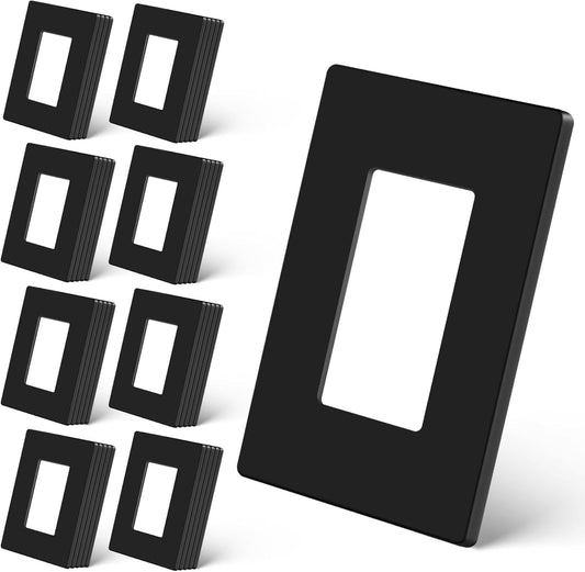CML Black Screwless Wall Plates, 40 Pack Decorator Light Switch Covers, 1-Gang Decor Outlet Switch Plate, Standard Size 2.91”x4.68”, UL Listed, Glossy Finish