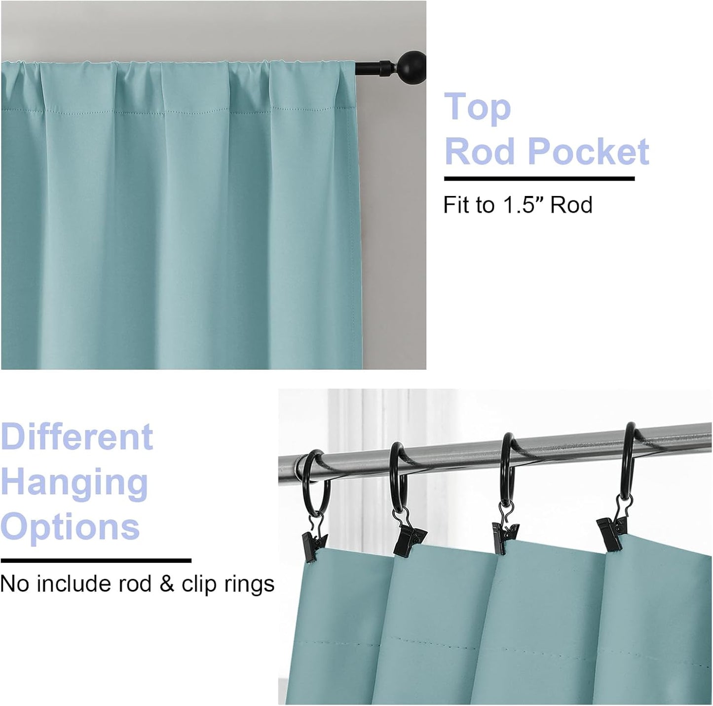 Simplebrand Ava Aqua Blackout Curtains for Bedroom 90 Inches Long 2 Panels Set, Solid Privacy Energy Saving Living Room Window Treatment Curtains Blackout Drapes, W50 x L90 Inch, Aqua