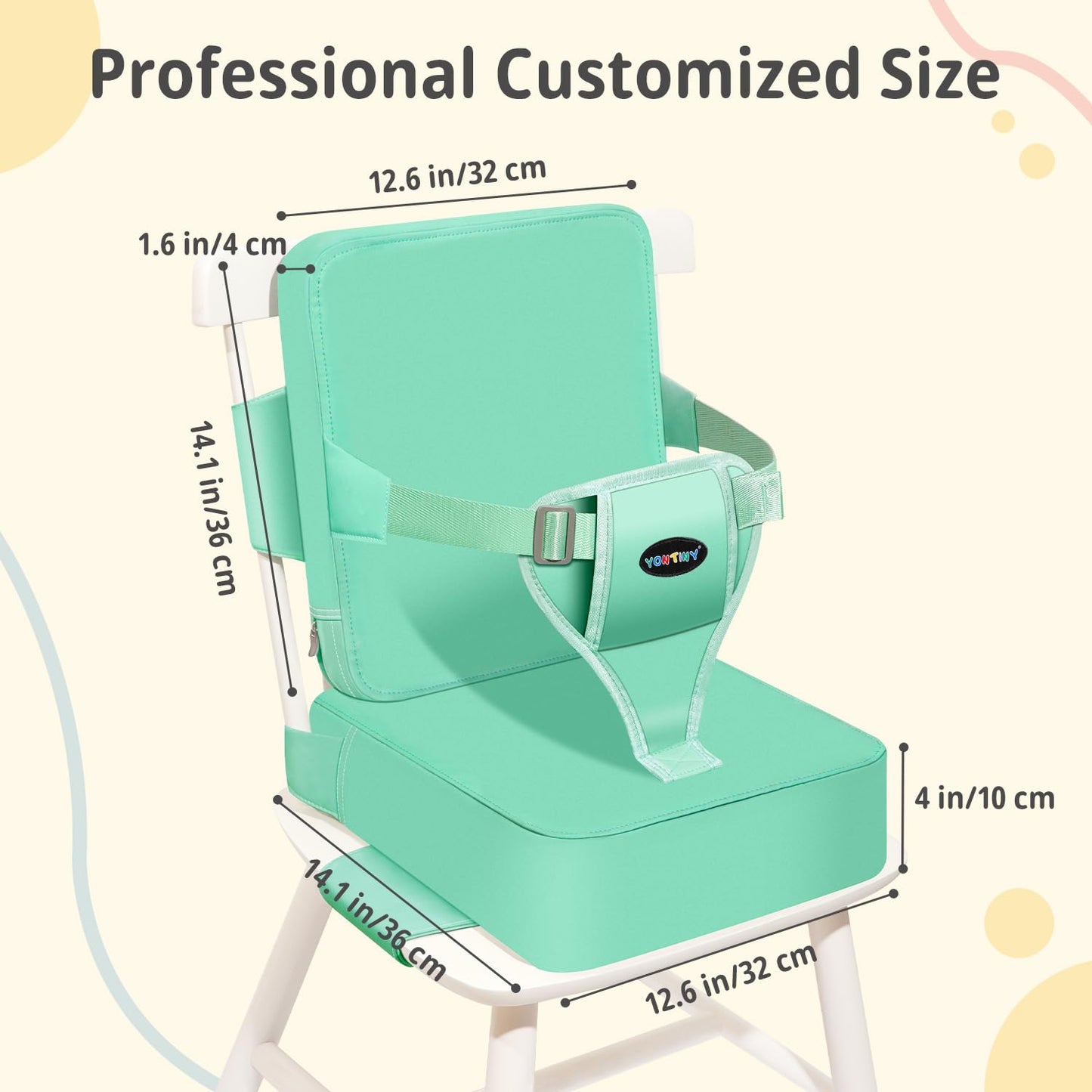 Toddler Booster Seat for Kitchen Chair, 2-in-1 Dining Table Booster Seat with Backrest & Adjustable Straps – Easy-Clean, PU Portable Toddler Eating Travel Increasing Cushion-Green