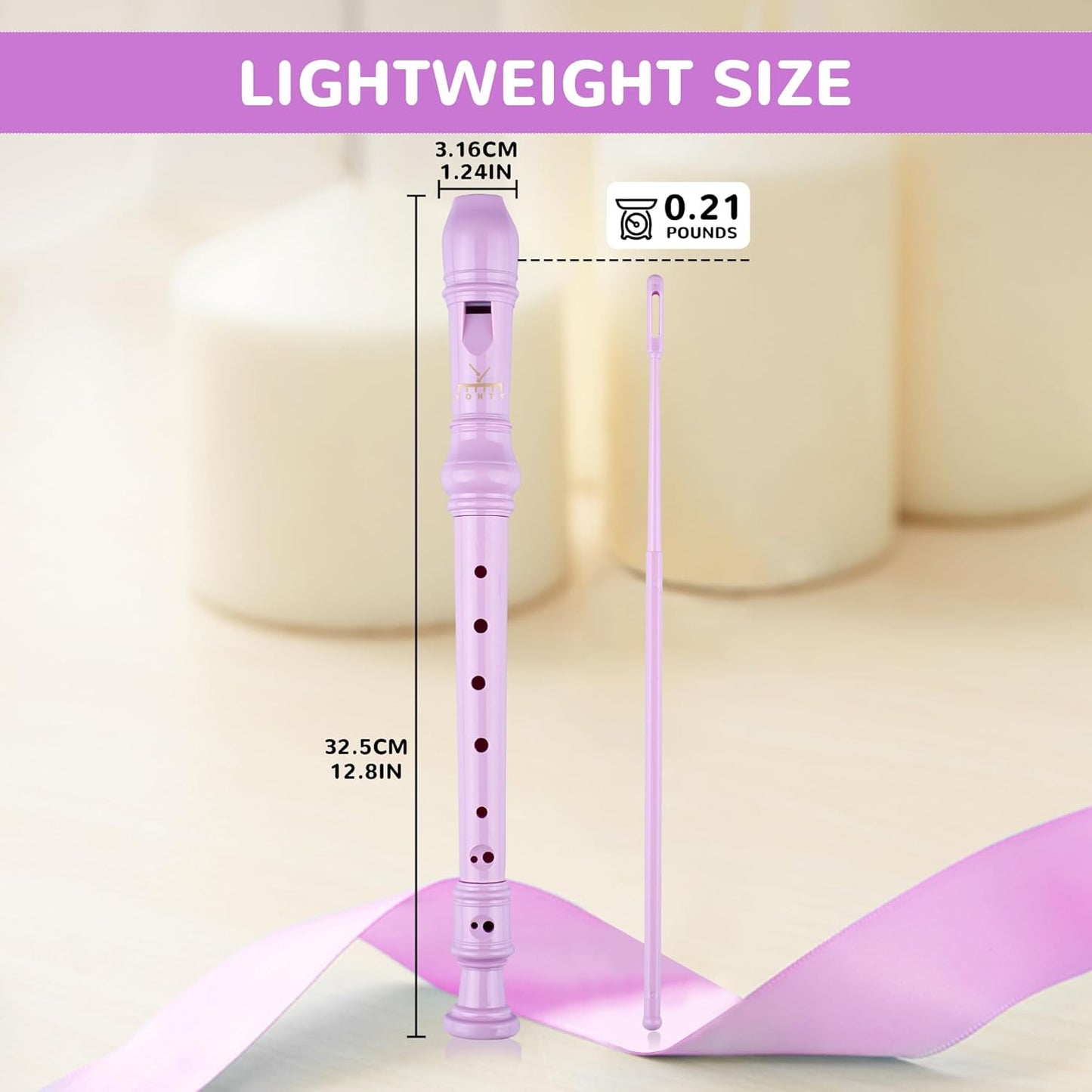 Soprano Recorder 8-Hole Instrument for Kids Beginners, German Style C Key Kids Flute with Cleaning Rod & Case Bag for School Education Home Entertainment - Pink