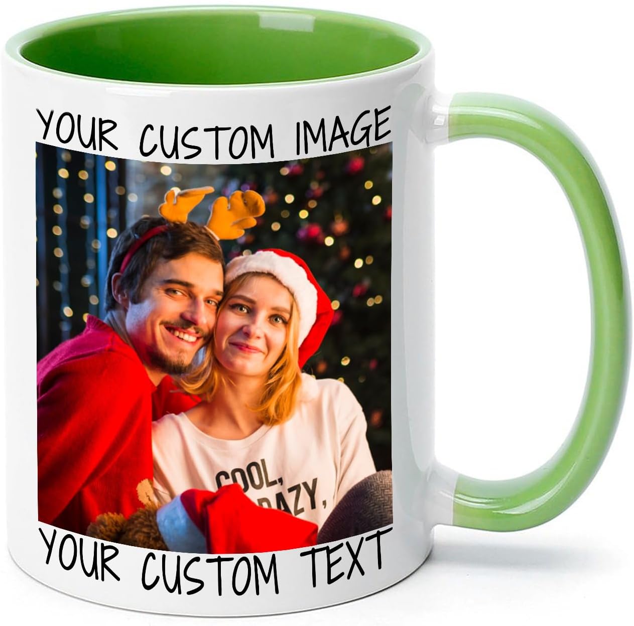 Ship Next Day Custom Mug Design Your Own Photo Text Personalized Picture Gifts for Women Men Customized Gifts Idea Personalized Coffee Mugs 11oz Light Green Handle