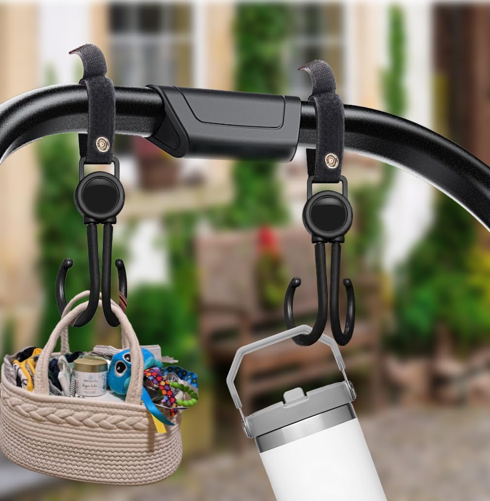 Double Stroller Hooks, 6 Pack Car Seat and Headrest Hook, Adjustable Universal Organizer Hanger for Strollers