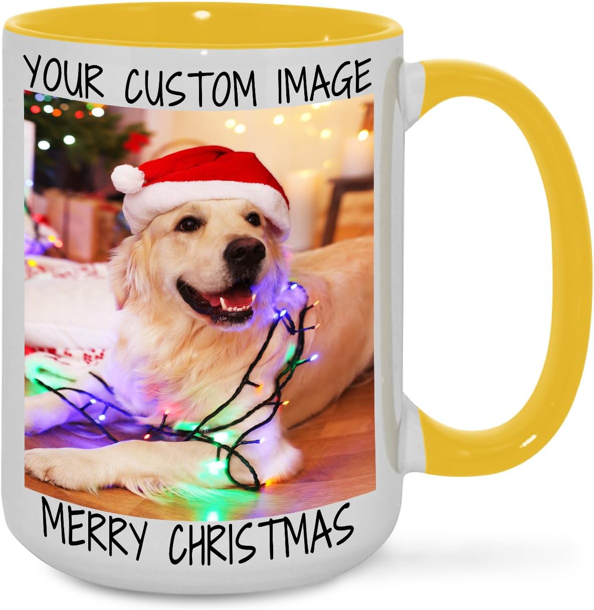 Ship Next Day Custom Mug Design Your Own Photo Text Personalized Picture Gifts for Women Men Customized Gifts Idea Personalized Coffee Mugs 15oz Yellow Handle