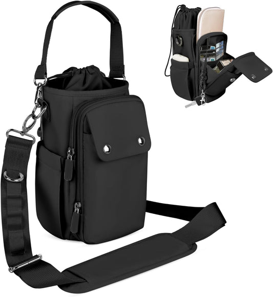 Water Bottle Holder with Strap 32 40oz Crossbody Insulated Water Bottle Carrier Sling Bag with Adjustable Wide Strap and Phone Purse 5 Pockets for Walking Hiking Gym Travel