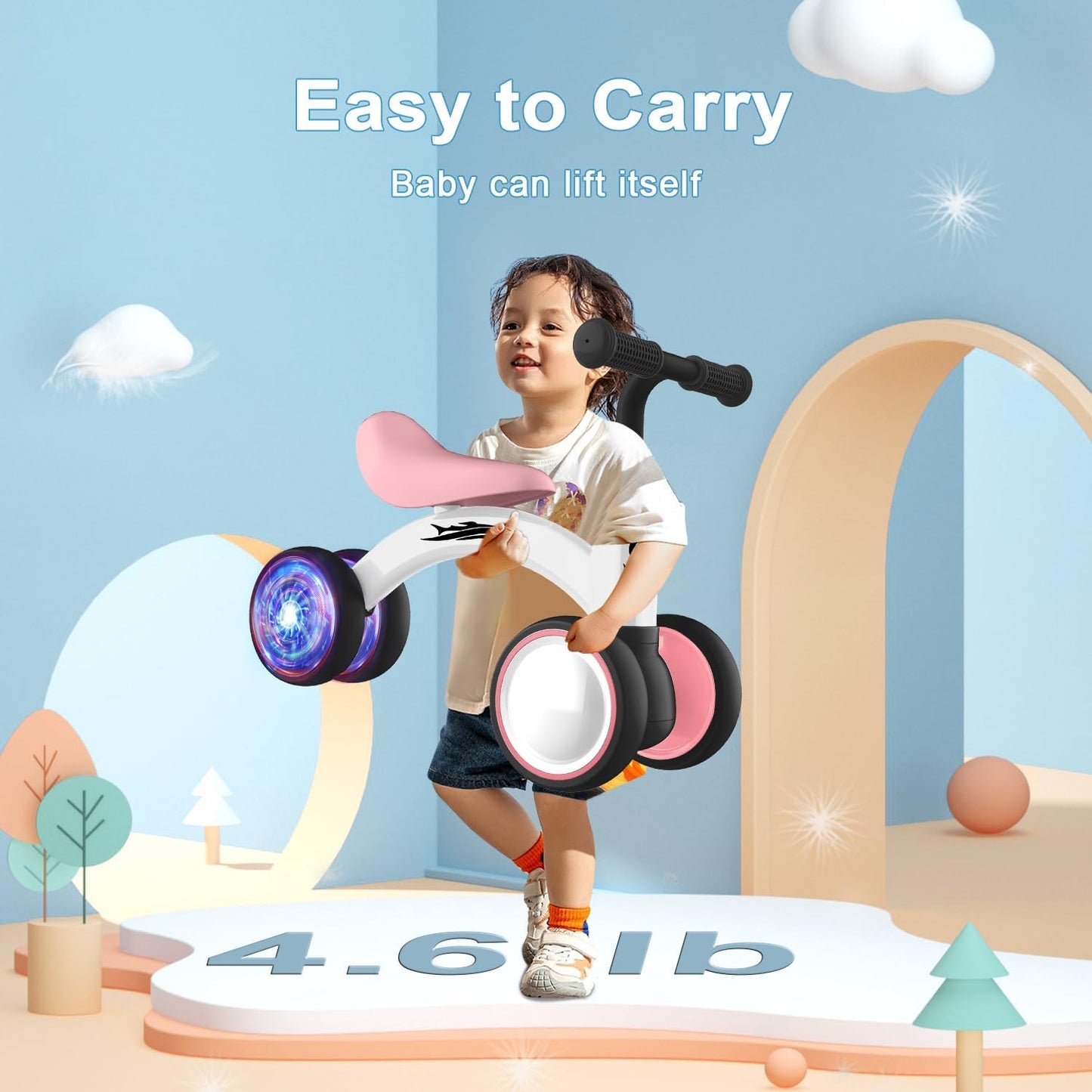 Colorful Lighting Baby Balance Bike Toys for 1 Year Old Girl Gifts, 10-36 Month Toddler Balance Bike, No Pedal 4 Silence Wheels & Soft Seat Pre-School First Riding on Toys, 1st Birthday Gifts.