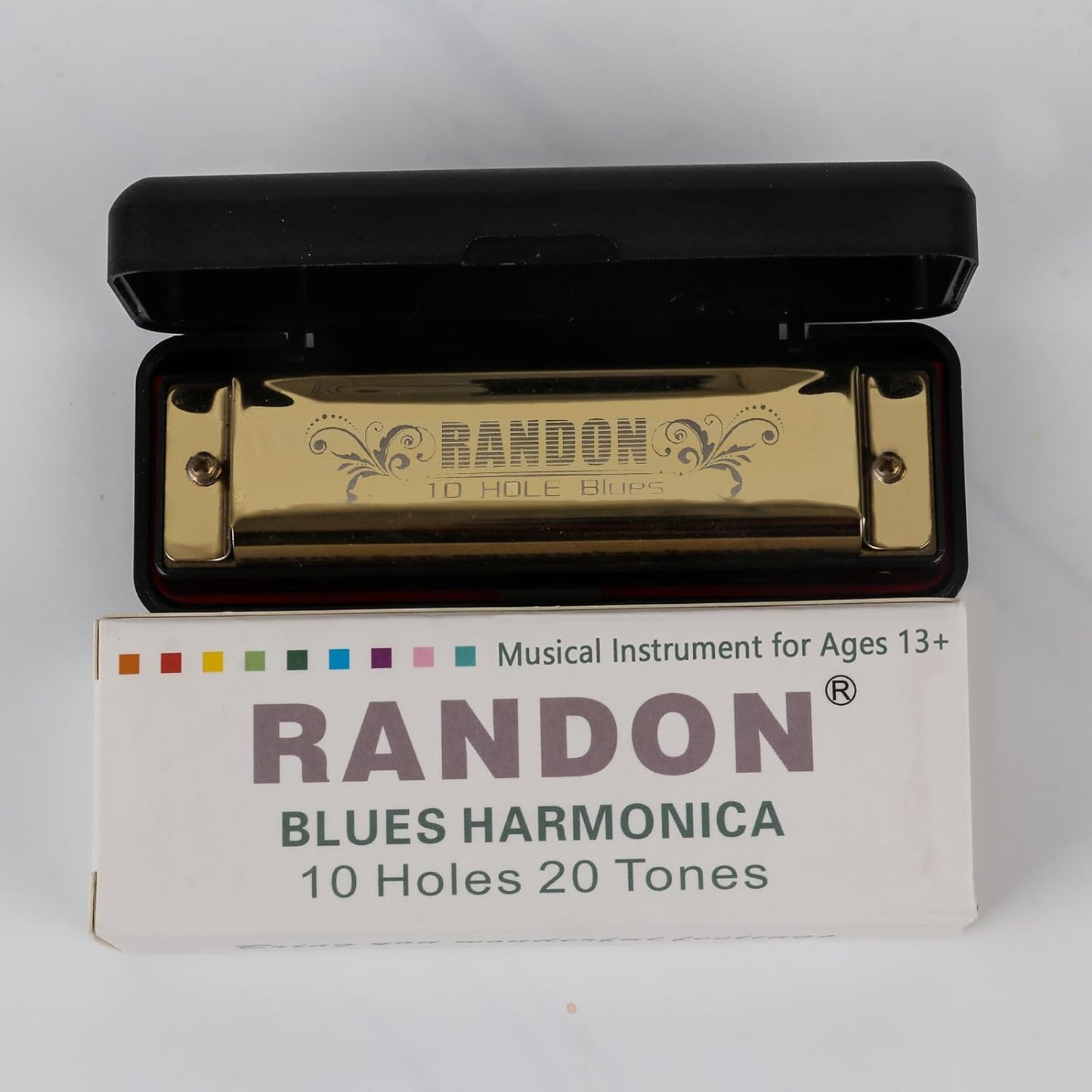 Randon Gold Harmonica Key of C, 10 Holes Diatonic Harmonicas for Adults/Kids/Beginners, Blues Harmonica as Gift, with Case, Clean Cloth and Manual