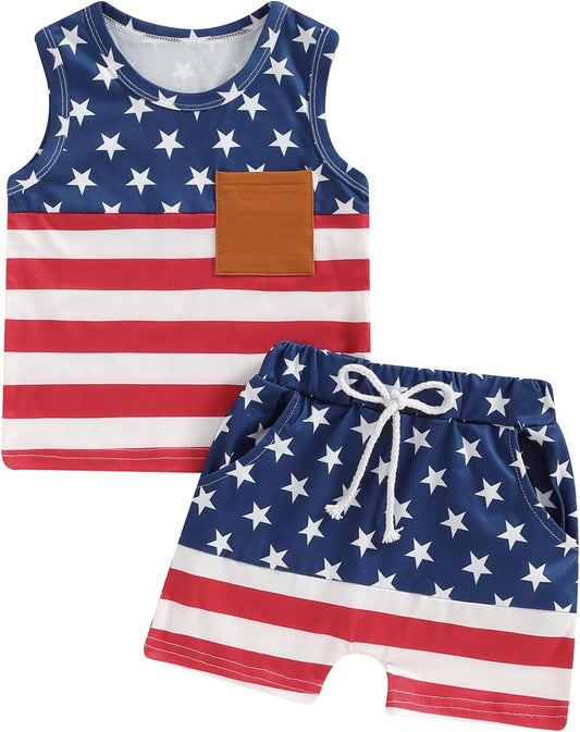 Kupretty Baby Boy Summer Clothes Sleeveless Tank Tops Vest T-Shirt + Casual Shorts Toddler Outfits Set