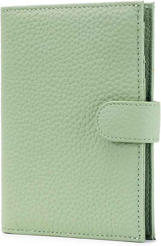 RFID Slim Passport Holder for Women, Compact Leather Passport Wallet with Card Holders SIM Slots,Zippered Coins Pocket and Cash Compartment Travel Passport Cover Case, Light Green