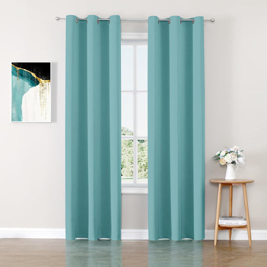ChrisDowa Blackout Curtains 72 inches Long for Bedroom - 2 Panels Set Grommet Thermal Insulated Room Darkening Curtains for Living Room (Aqua, 42 x 72 Inch)