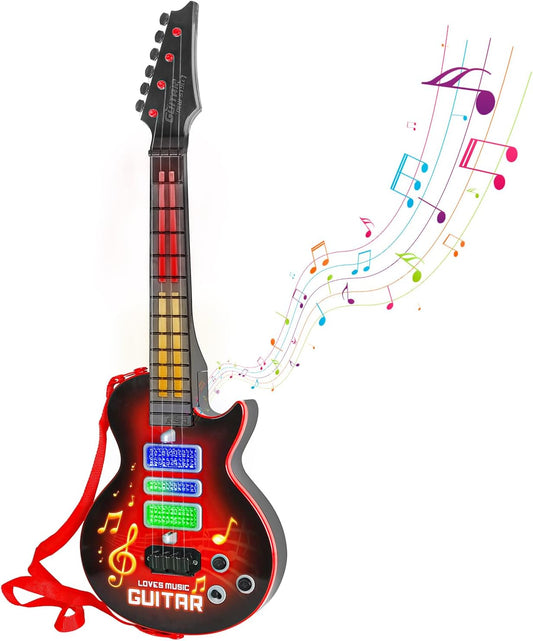 M SANMERSEN Kids Guitar Toddler Toys Guitar for Kids 3 4 5 Year Old Electric Musical Toy Guitars with 4 Strings Strap Light Up Boys Girls Gifts