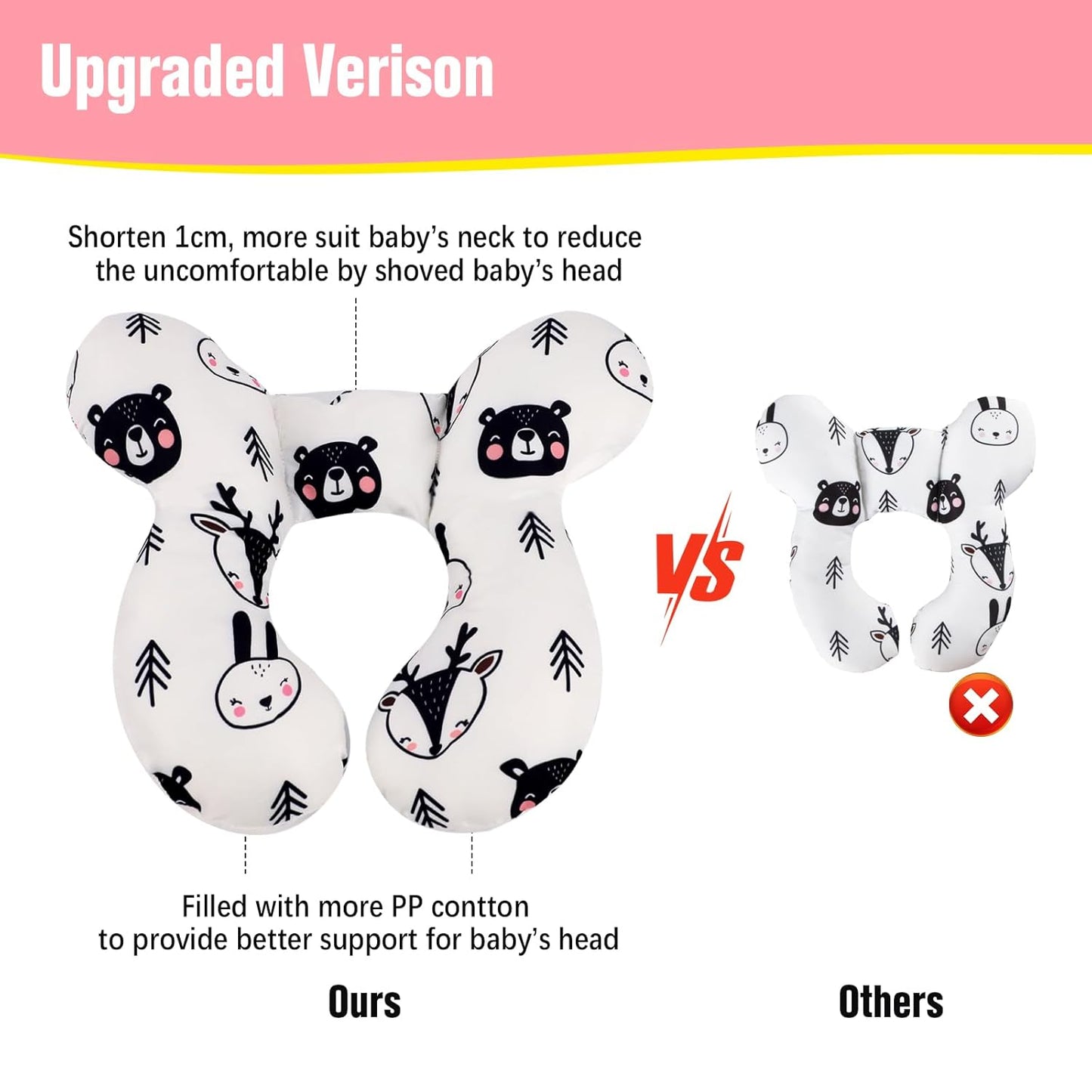 KAKIBLIN Baby Travel Pillow, Pillow for Head and Neck, Upgraded Baby Neck Support Pillow for Car Seat,Pushchair,Travel (Bear)