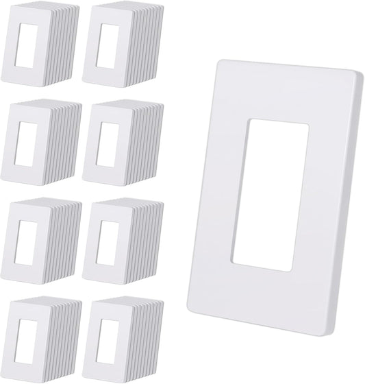 CML 80 Pack Matte White Decorator Screwless Wall Plate, 1-Gang Outlet Covers and Switch Plates, Scratch and Impact Resistant, Hidden Screws, Polycarbonate, Standard Size 2.91” X 4.68”, UL Listed