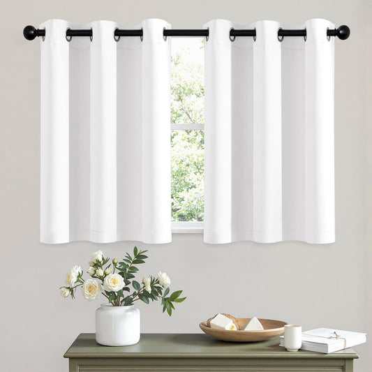 MIULEE Short Curtains for Windows - Pure White Half Window Curtains Thermal Insulated Privacy Drapes for Kitchen Bedroom Bathroom Grommet Top Small Basement Tiers W40 x L36 Inch 2 Panels
