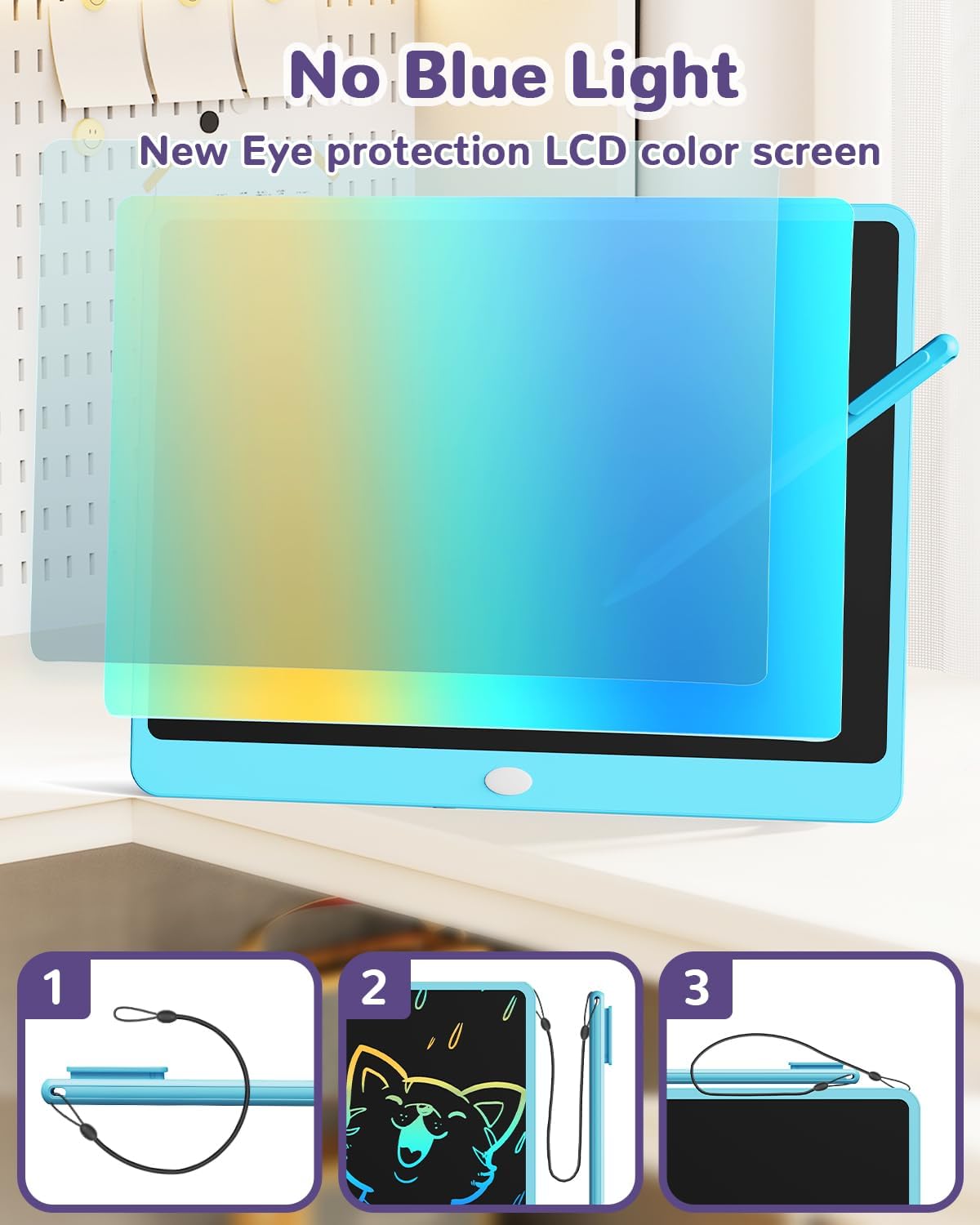 ORSEN LCD Writing Tablet 16 inch - Kids Doodle Board Colorful Drawing Pad Toys for Ages 3-12 Girls Boys Toddler Birthday Gifts, Blue