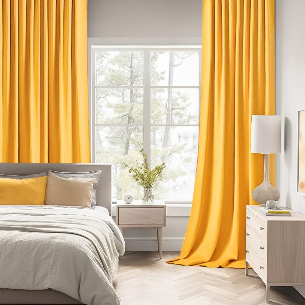 MIULEE Yellow Back Tab Blackout Curtains 102 Inch Long 2 Panels Set for Bedroom, Rod Pocket/Pinch Pleated Thermal Insulated Living Room Darkening Light Blocking Floor to Ceiling Drapes