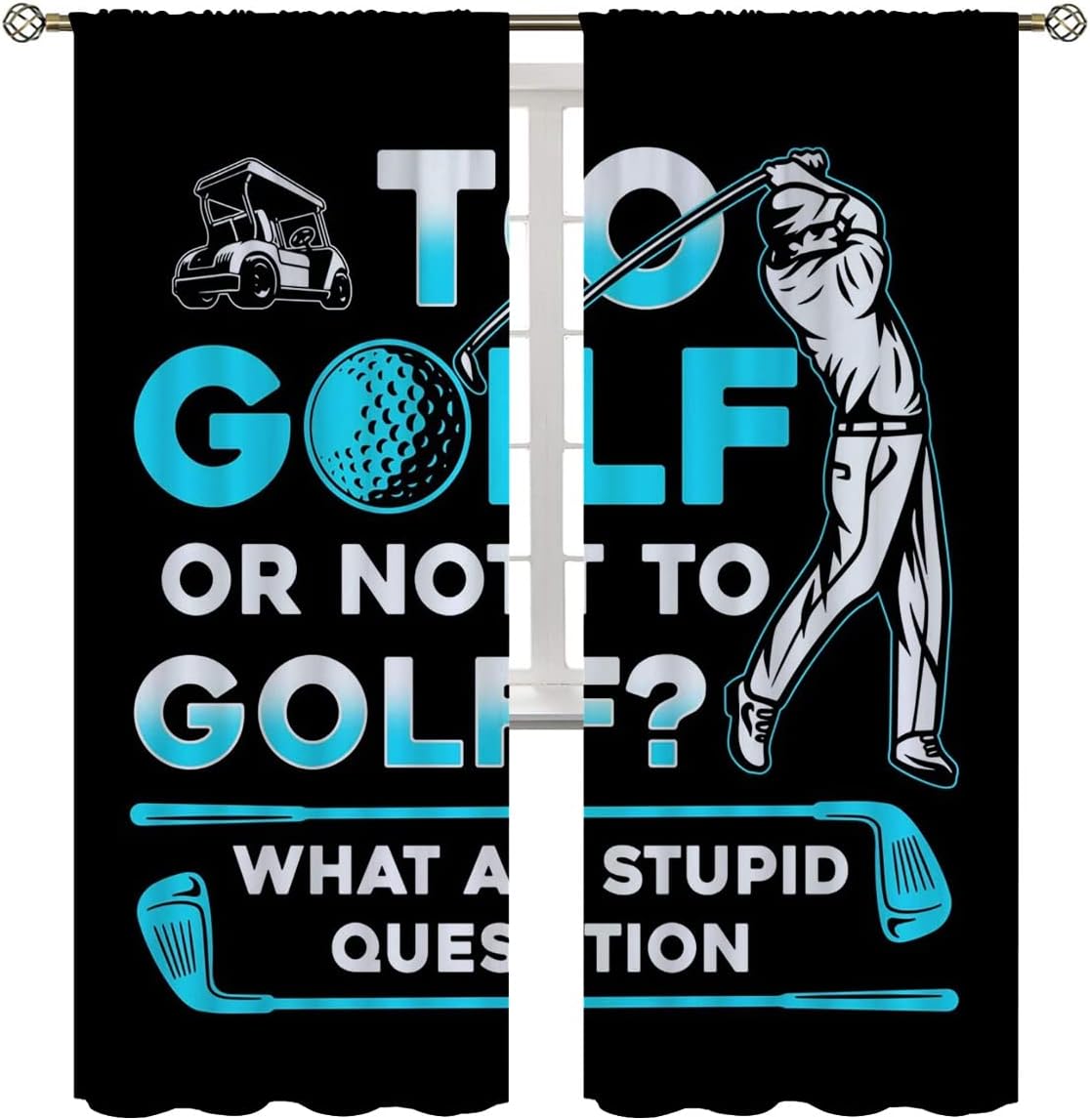Golf Blackout Curtains for Boy Girl Room Darkening Decor,Sports Themed Golfers and Cars Bedroom Living Room Home Rod Pocket Thermal Insulated Window Curtain/Drapes Panel,84x84 Inch…