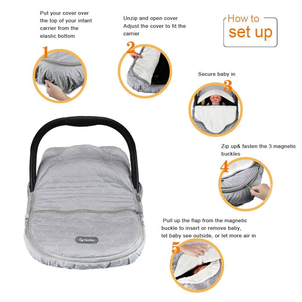 Yoofoss Baby Car Seat Cover Winter Carseat Canopies Cover to Protect Baby from Cold Wind, Super Warm Plush Fleece Baby Carrier Cover for Infant Boys Girls (Grey)