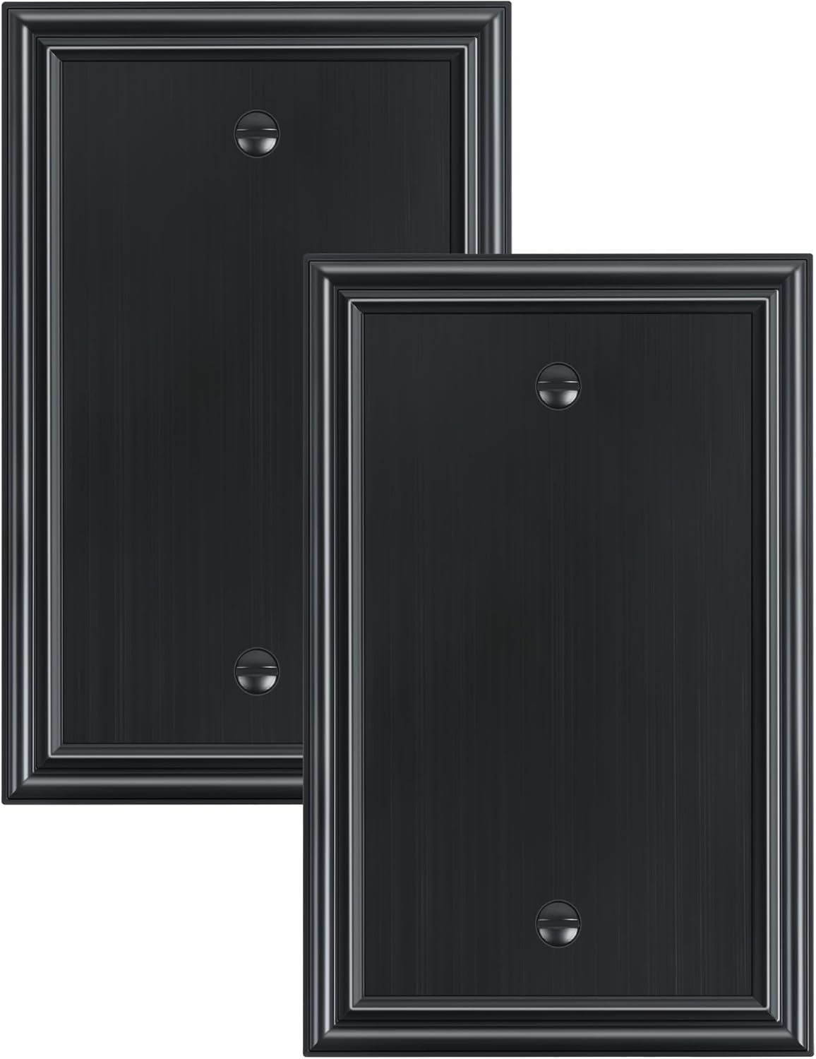 2-Pack Single Blank Wall Plates, Durable Solid Zinc Alloy Blank Outlet Covers, Decorative Black Wall Plate Cover for Unused Outlets/Switches, Corrosion Resistant