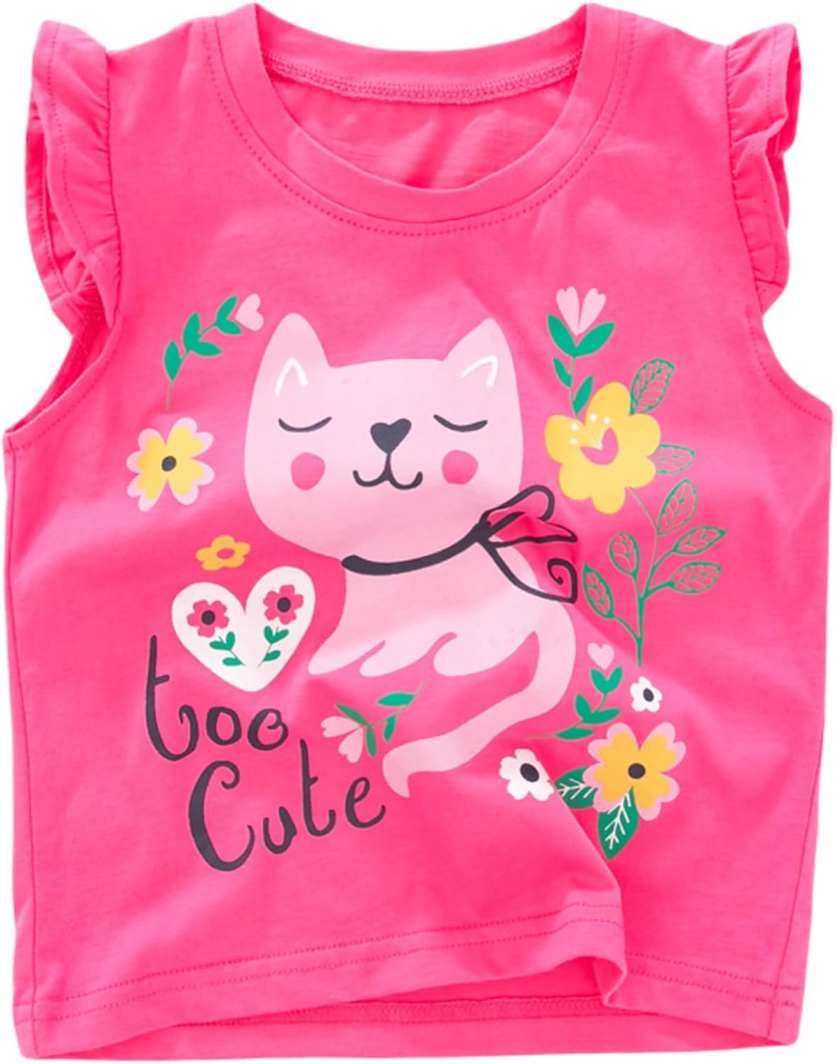 HILEELANG Girls' Tees Ruffle Short Sleeve T-Shirt Cotton Casual Graphic Summer Crewneck Tunic Tops