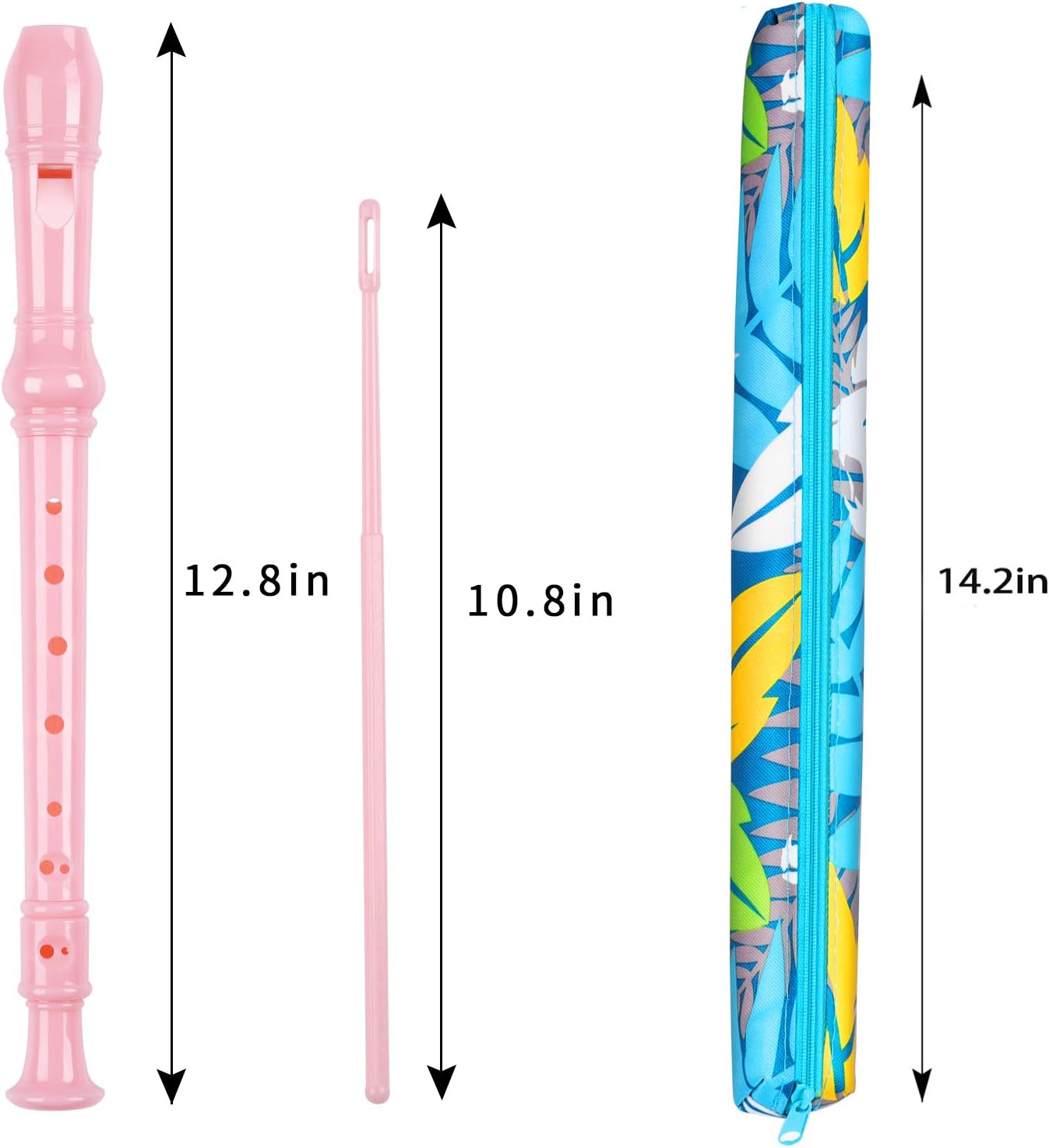 Soprano Recorder Instrument for Kids Beginners Student German Fingering C Key Recorder Instrument 3 Piece with Cleaning Rod and Bag Fingering Chart（Pink）