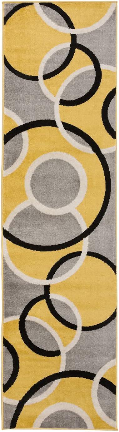 Rugshop Contemporary Abstract Circles Easy Maintenance for Home Office,Living Room,Bedroom,Kitchen Soft Runner Rug 2' x 7' 2" Yellow