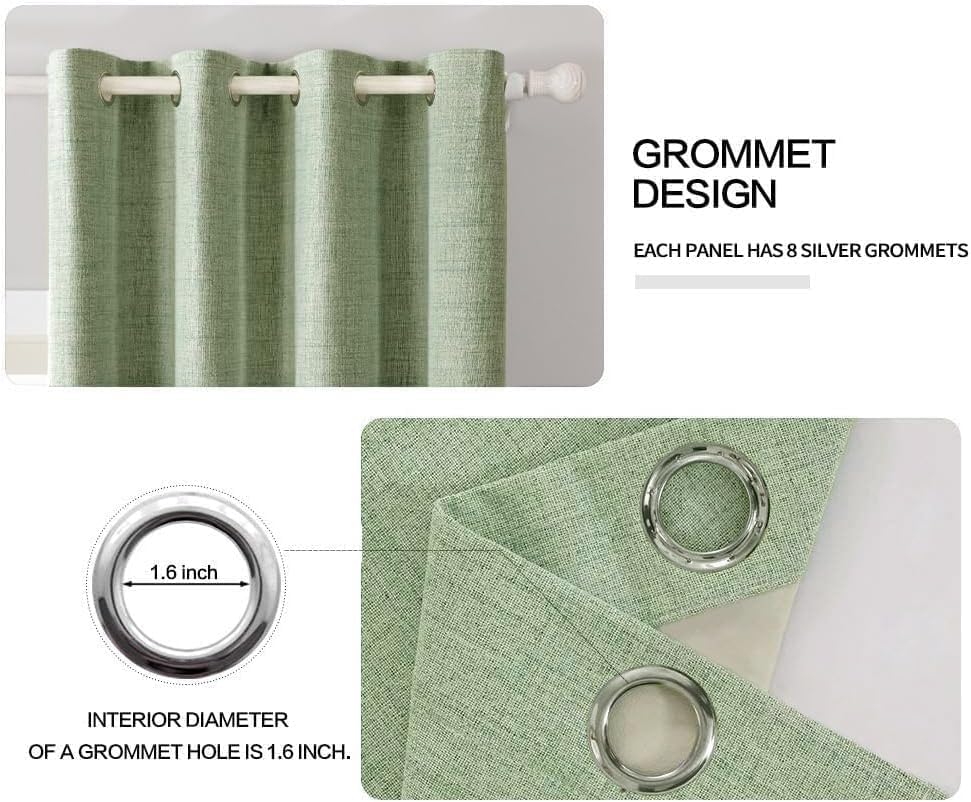 MIULEE Linen Texture Curtains for Bedroom Solid 100% Blackout Thermal Insulated Sage Green Curtains Grommet Room Darkening Drapes for Living Room Nursery 52x54 Inch (2 Panels)