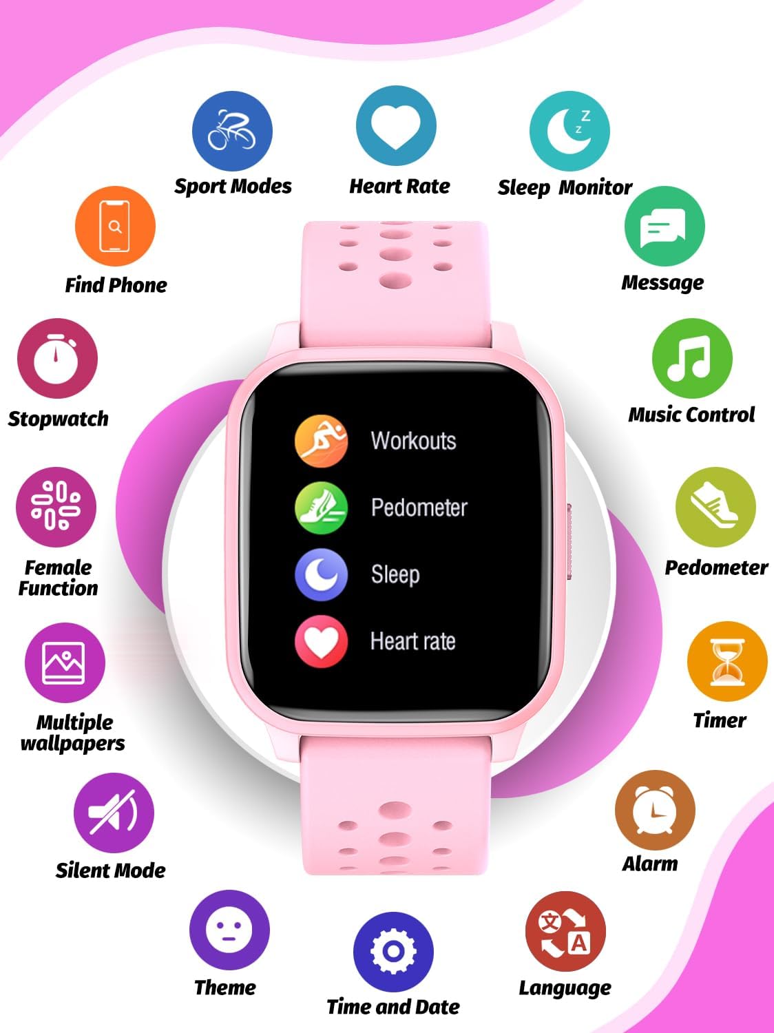 Kids Smart Watch Girls Boys, Smart Watch for Kids Gifts for 4-16 Years Old with Sleep Mode 19 Sports Mode Pedometer Birthday Gift for Boys Girls