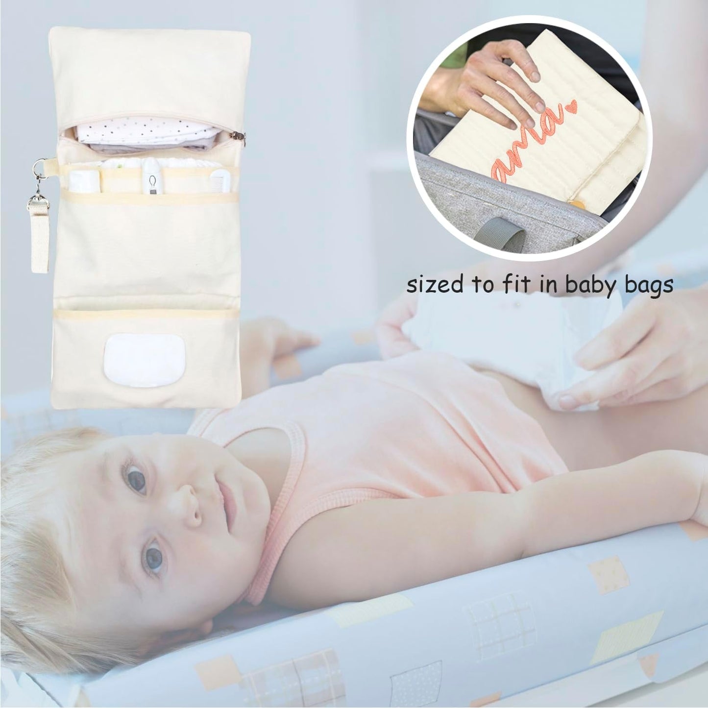 Baby Bag Organizer, Portable Baby Stroller Mini Diaper Bag Handbag Travel Set with, Quilted with Stroller Straps (Mama)