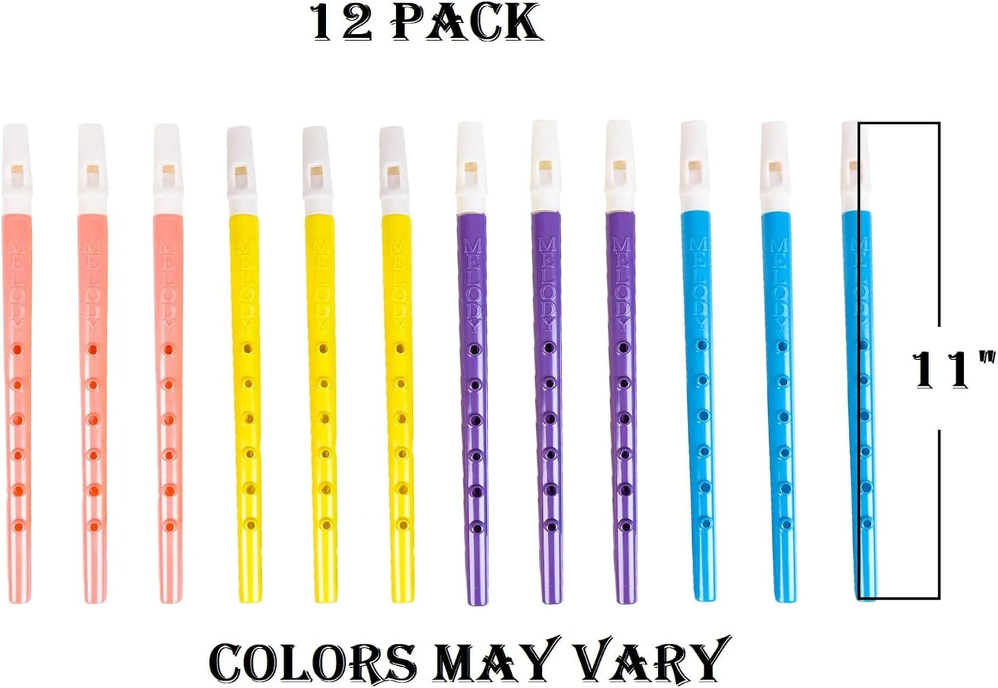 Assorted Colors Plastic Flutes (11") 6 Holes. Musical Wind Recorders Sound Instrument for Kids Toy for Music Party Favors Supplies (Twelve Flutes)