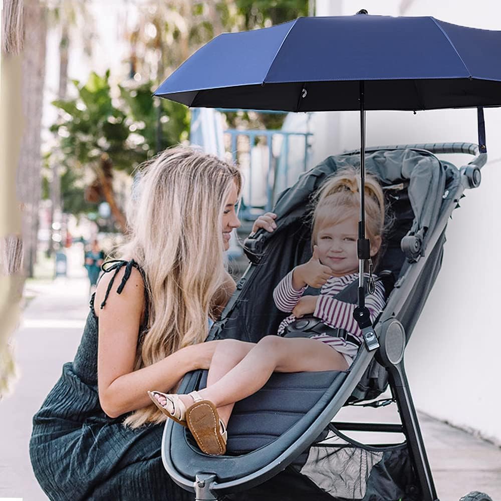 Universal Baby Parasol, Baby Stroller Sun Shade Sun Protection Sun Shade for Strollers, Waterproof Umbrella for Trolley Bike Wheelchair Buggy Fishing, Bicycle Umbrella with Holder Clip Clamp