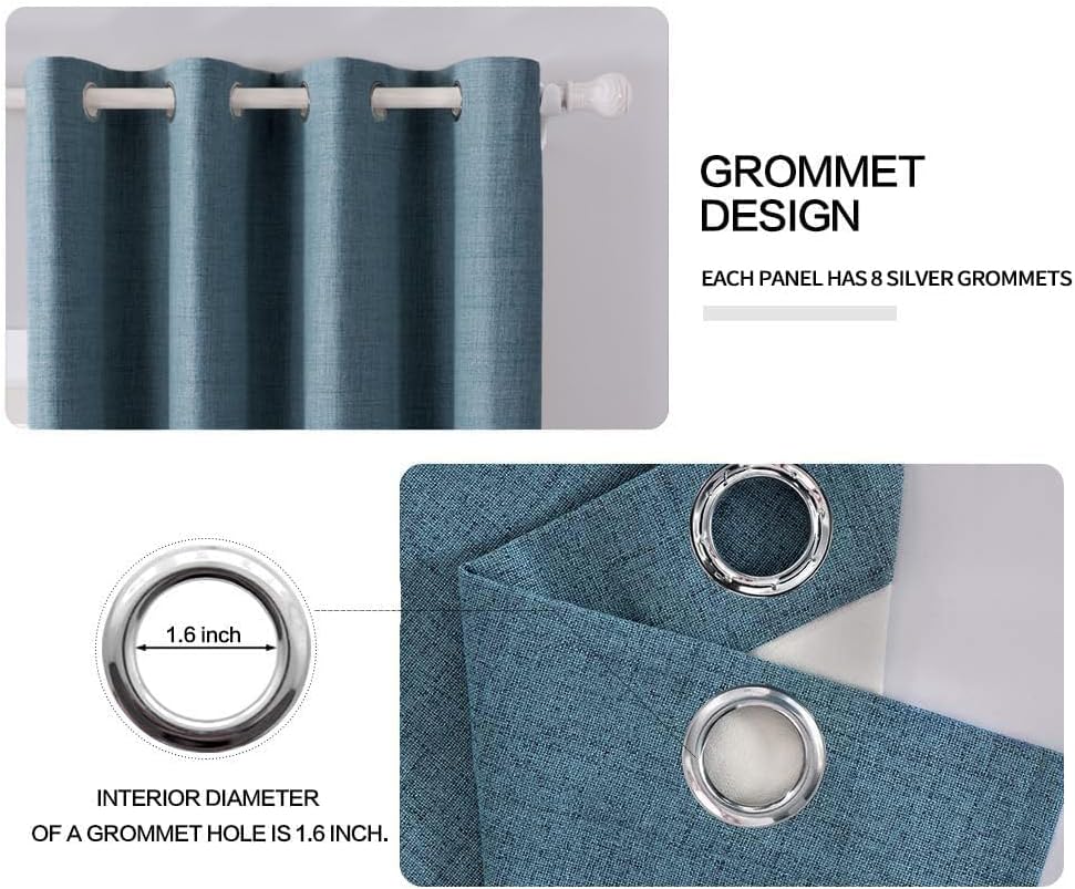 MIULEE Linen Texture Curtains for Bedroom Solid 100% Blackout Thermal Insulated Dusty Blue Curtains Grommet Room Darkening Drapes Luxury Decor for Living Room Nursery 52x45 Inch (2 Panels)