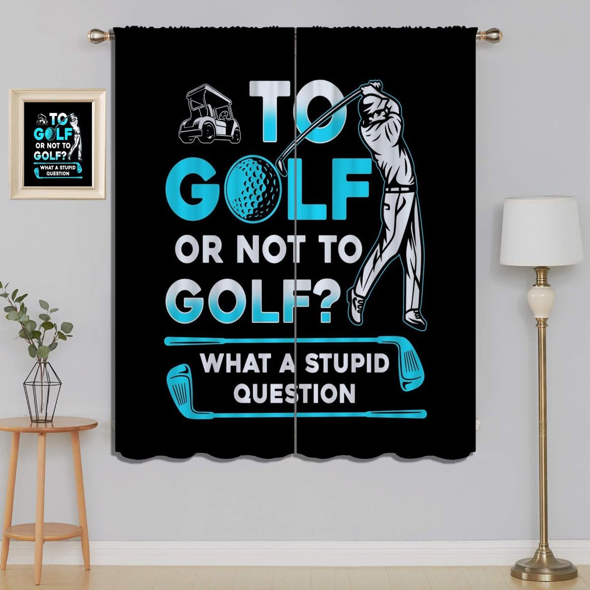 Golf Blackout Curtains for Boy Girl Room Darkening Decor,Sports Themed Golfers and Cars Bedroom Living Room Home Rod Pocket Thermal Insulated Window Curtain/Drapes Panel,84x72 Inch…