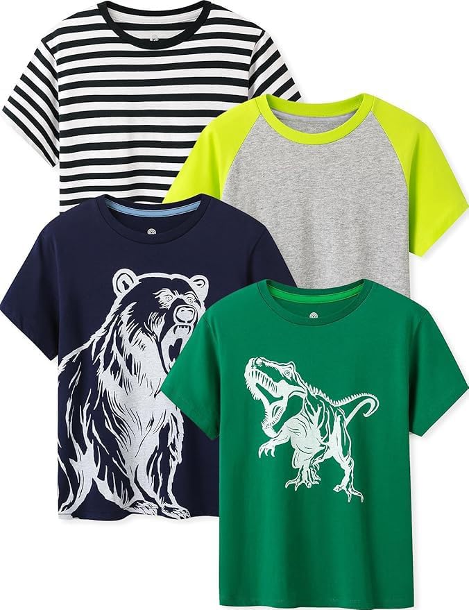 LAPASA Kids T-Shirts Short Sleeve (4 Pack) 100% Cotton Plain Top Tees Boy & Girl Unisex Toddler Children Tie Dye Summer K01