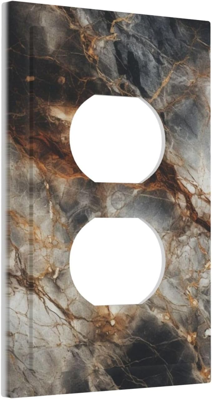 Brown Marble Granite Golden Lines Print Outlet Covers 1 Gang Duplex Light Switch Cover Decorative Switch Plates Electrical Receptacle Faceplate Wall Plate for Bathroom Kitchen Decor