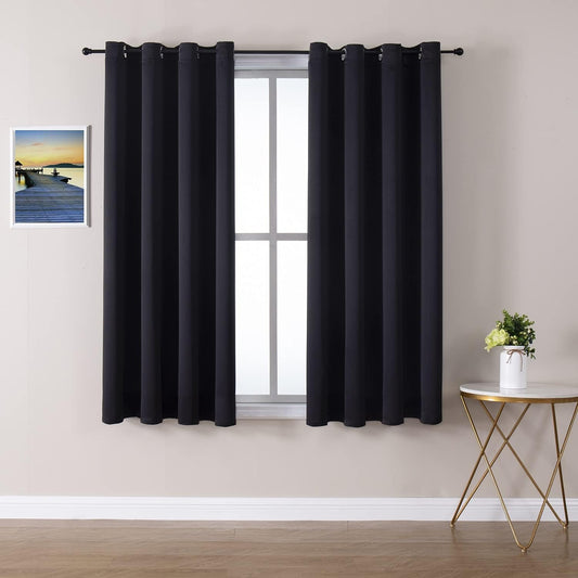 ChrisDowa Grommet Blackout Curtains for Bedroom and Living Room - 2 Panels Set Thermal Insulated Room Darkening Curtains (Black, 52 x 54 Inch)