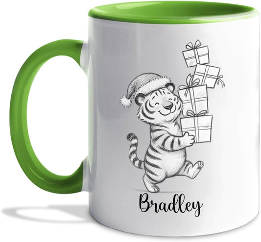 Tiger White Coffee Mug 11 15 Oz, Customized Name Tiger Accent Mug Gift for Brother Sister Besties Friends, Personalized Tigers Teacup, Unique Tigers Animal Coffee Cup Gift for Birthday Thanksgiving