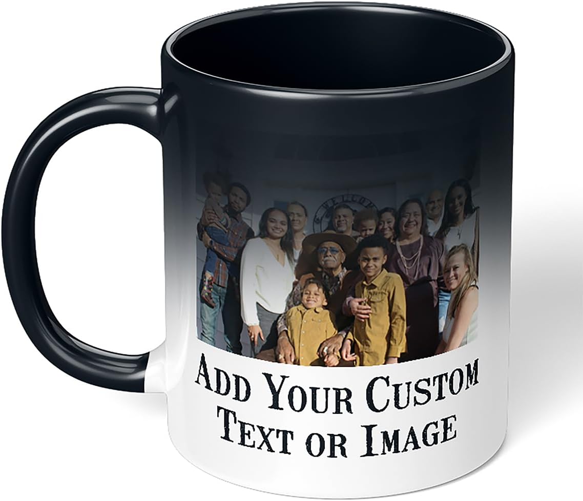 Personalized Coffee Mug, Magic Color Changing Photo Text 11 Oz Ceramic Mug, Customized Picture Name Tea Cup, Custom Fathers Day Mug, Taza Cafe Personalizadas Fotos, Gifts Women Men Mom, Black CC