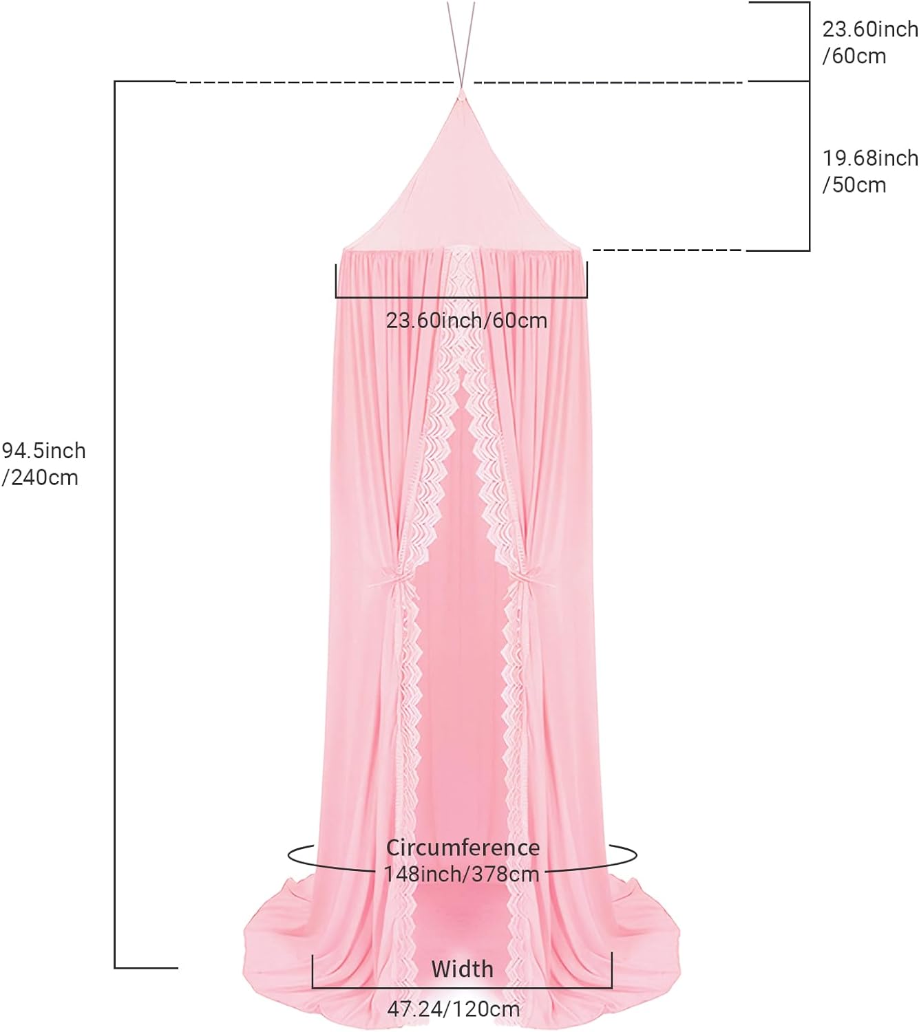 Princess Bed Canopy Mosquito Net for Kids Baby Crib, Round Dome Kids Indoor Outdoor Castle Play Tent Hanging House Decoration Reading Nook Cotton Canvas,Pink