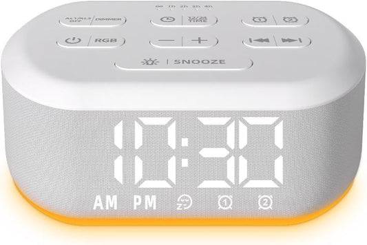 Small Digital Alarm Clock Sound Machine for Bedrooms Brown Noise White Noise Machine Night Light Plug in Desk Clock with 30 Wake up Sounds Alarm Clock for Kids Heavy Sleepers Snooze 32 Levels Volume