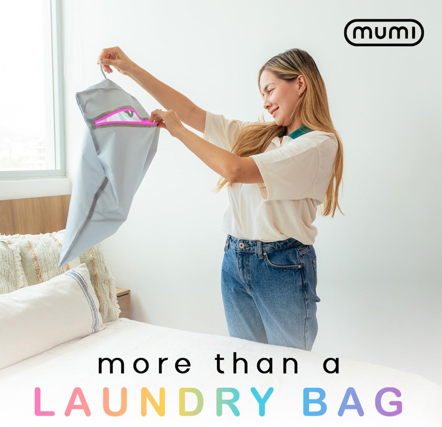 MUMI Travel Laundry Bag – Mesh Laundry Bags for Delicates with Hanger & Pouch | Delicates Bag for Washing Machine | Large Laundry Net Bag for Travel, Gym, Baby Clothes, and More (Blue)