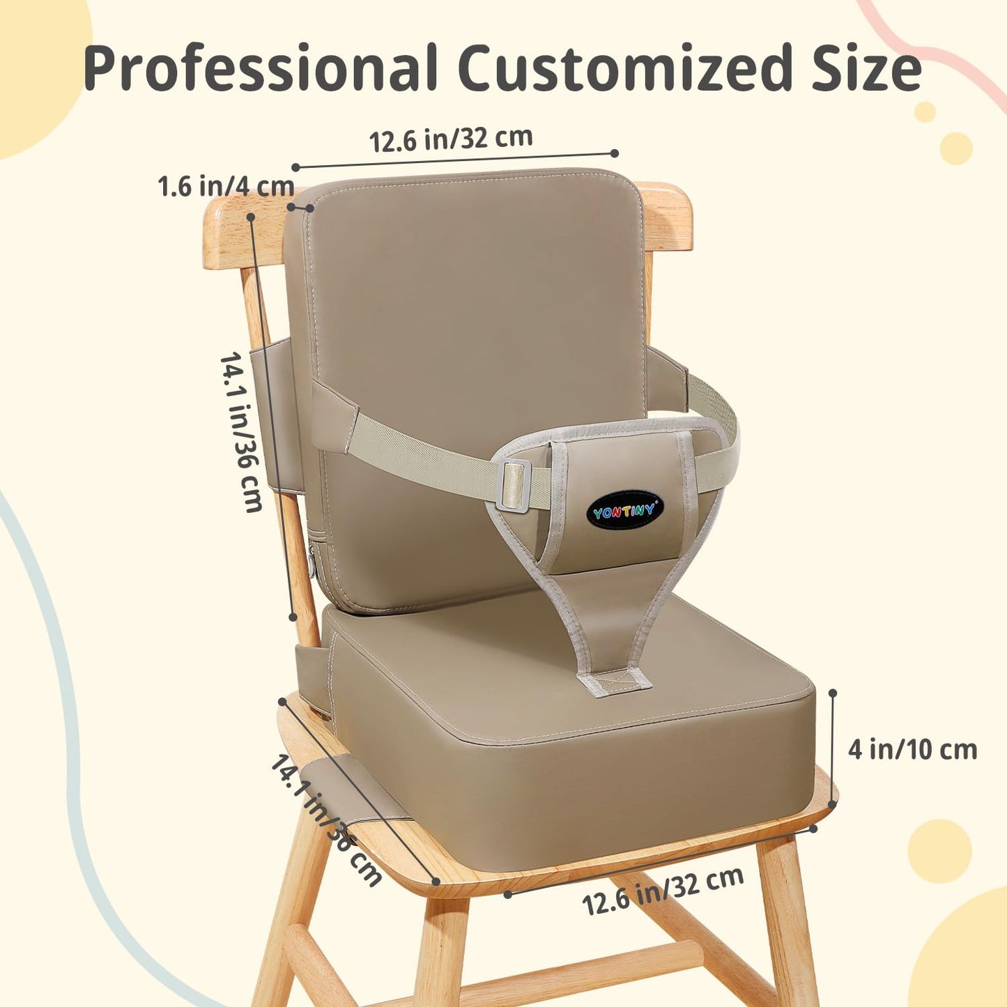 Toddler Booster Seat for Kitchen Chair, 2-in-1 Dining Table Booster Seat with Backrest & Adjustable Straps – Easy-Clean, PU Portable Toddler Eating Travel Increasing Cushion - Dark Coffee