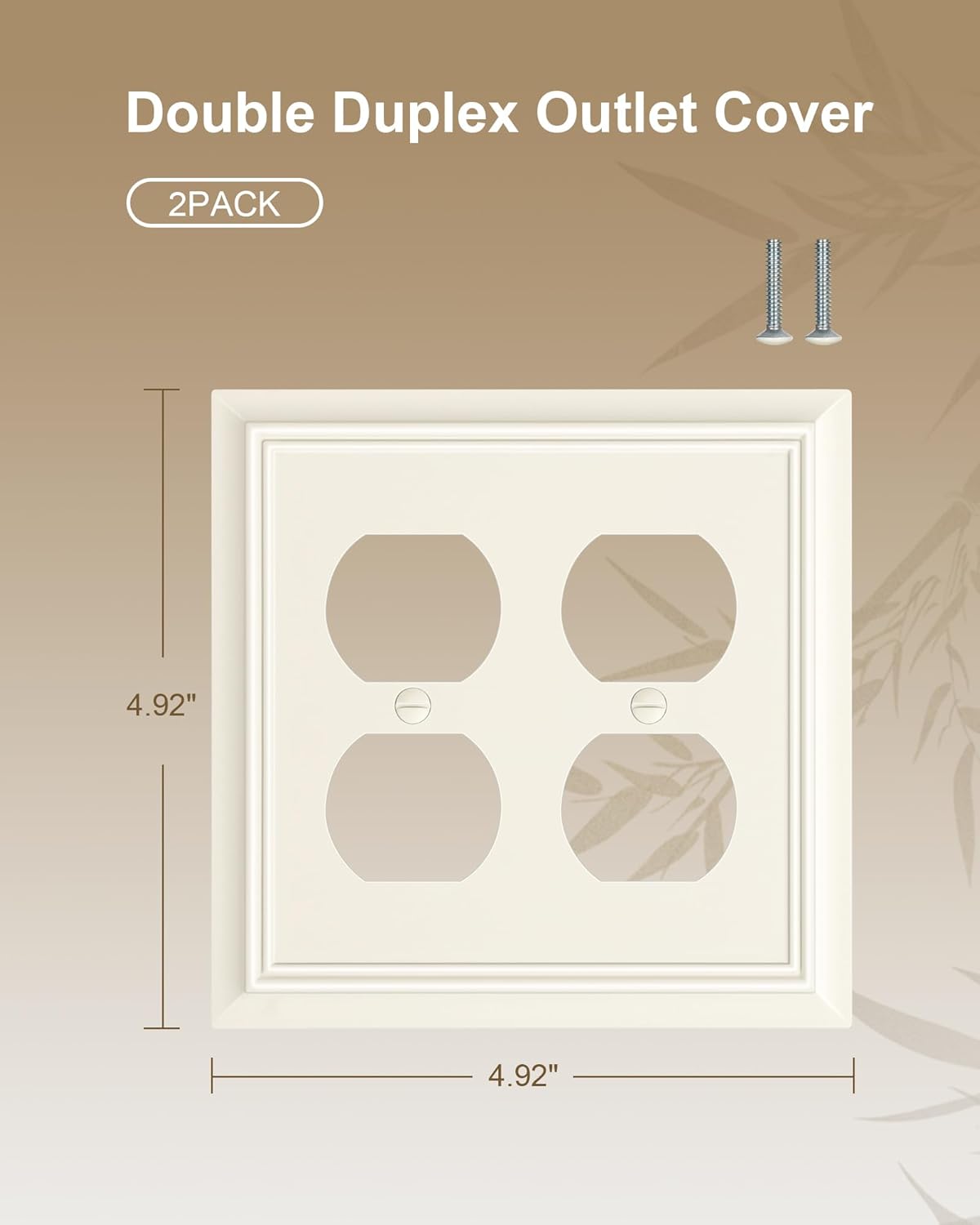 2-Pack Double Duplex Outlet Cover, Light Almond Decorative Switch Plates and Outlet Covers for Electrical Outlets, Durable Natural Bamboo Fiber Wall Plates, 2 Gang Receptacle Cover