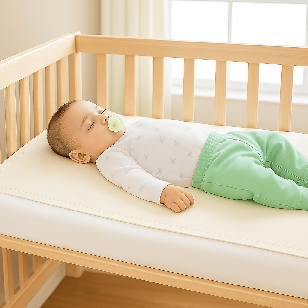 Organic Cotton Crib Mattress Protector - Water Resistant Flat Sheet Liner Pad, Skin Friendly, Chemical-Free Pure Cotton [GOTS-Certified] for Bassinet (30"x15") - Made in USA